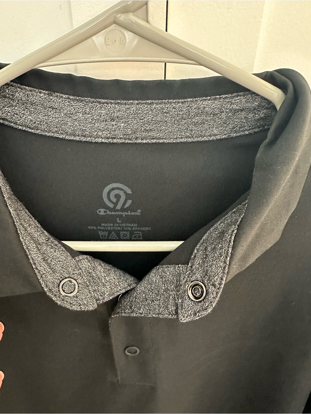Champion Men’s Black Polo with Heather Gray Contrast Collar